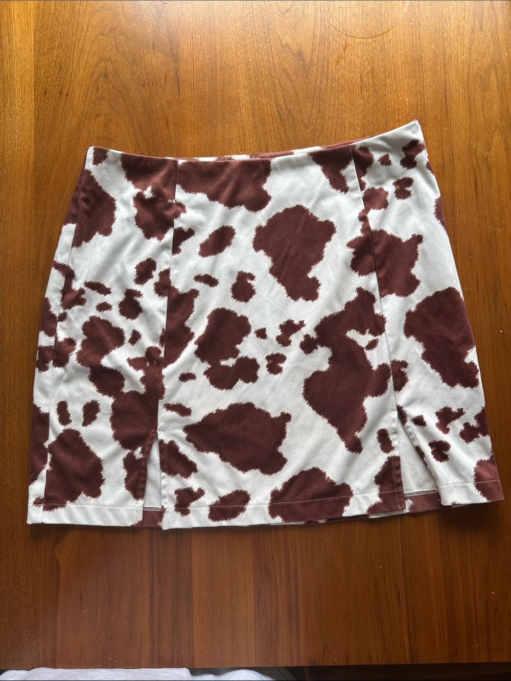 Brown and White Cow-Print A-Line Mini Skirt